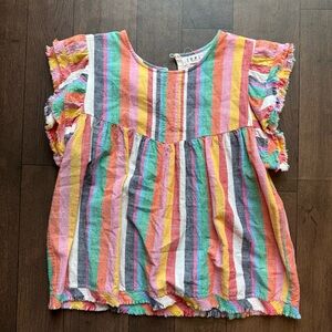 THML Top Women’s Size Large Multicolor Stripes High Neck Flutter Sleeve Boho